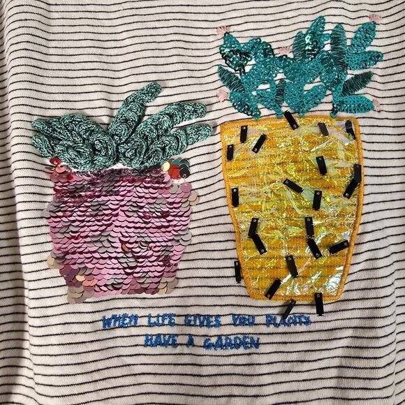 Zara Girls Striped Sequin Long Sleeve Crew Neck Striped T Shirt White Black Sz 6 - Picture 3 of 4